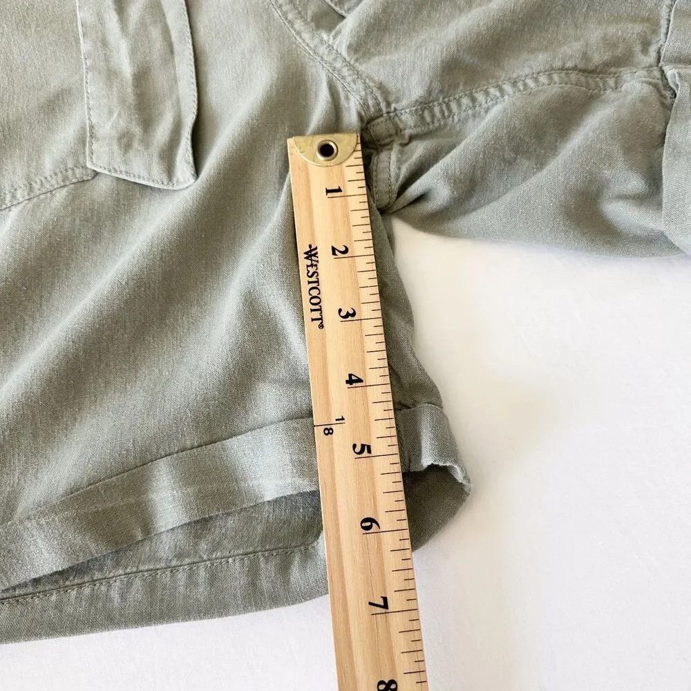 FatFace Linen Blend Shorts Womens US 6 Green Pistachio Tie Waist Cuffed Paperbag